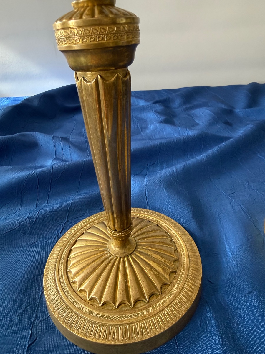Pair Of Gilded Bronze Candlesticks, Vintage, First Empire, 18th Century -photo-2