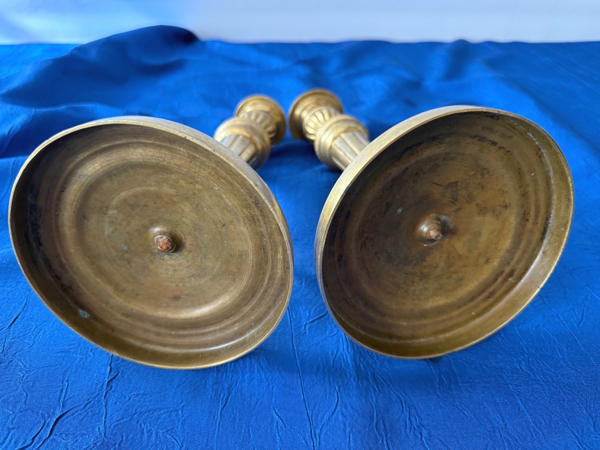 Pair Of Gilded Bronze Candlesticks, Vintage, First Empire, 18th Century -photo-4