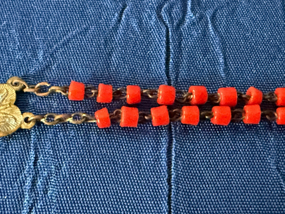 NOIX DE COROZO  ET SON CHAPELET  EN CORAIL ROUGE  D'ÉPOQUE 19 ÈME -photo-4