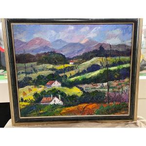 Painting By "nandor Weiman Vagh" Oil Painting Basque Country Slopes Of La Rhune Sare