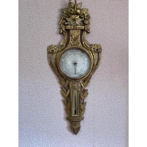 Louis XVI Period Thermometer Barometer In Golden Wood 18th