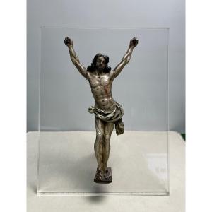 Christ  En Bois  Sculpté  Polychrome époque 18 ème 