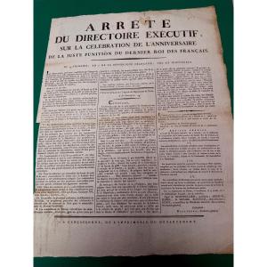  LOUIS   XVI   ARRÈTÉ  SUR LA FÈTE  D'ANNIVERSAIRE  DE LA JUSTE PUNITION  DU ROI  1796 18 ÈME 