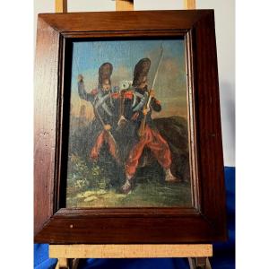 GRENADIER DU SEGOND EMPIRE   PEINTURE SUR BOIS   19 ÈME 