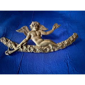 Antique Bronze Cherub With Butterfly, 19th Century 