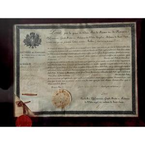 Letters Of Knighthood In The Military Order Of Saint Louis From General - Baron Berlier 1815
