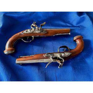 Pair Of "travail Français" Flintlock Officer's Pistols, Empire Consulate