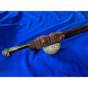 Large Oriental Saber Flissa Engraved Blade And Brass Inlay Kabylia Algeria 19th Century