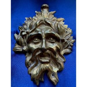 Gold-plated Bronze Grotesque Head, Empire Style, 19th Century 