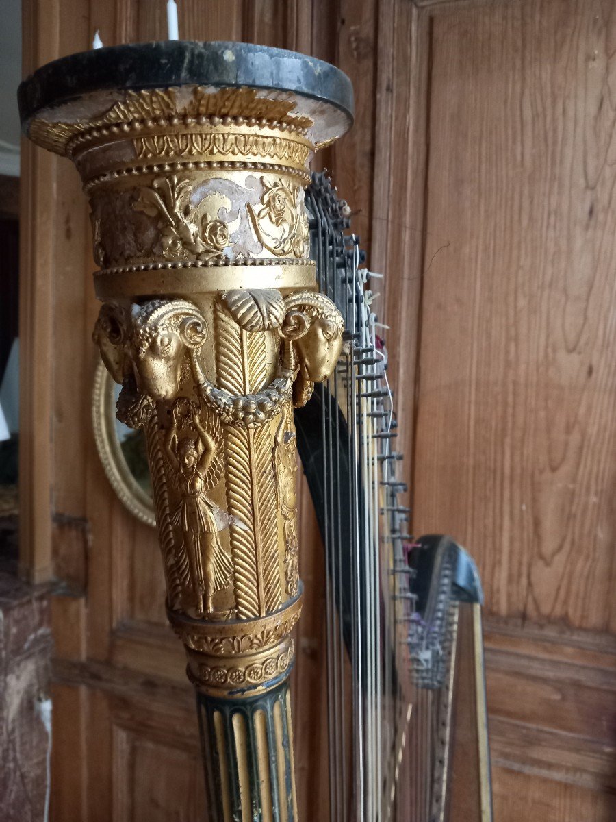 Harpe En Bois Doré, époque Empire-photo-2