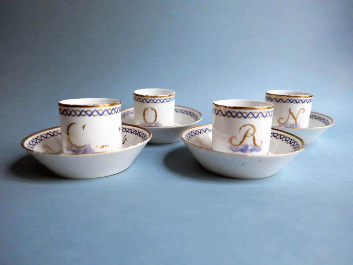 Niderviller  - trois Tasses Litron Et Sous Tasses En Porcelaine Dure  XVIIIe Siècle-photo-3