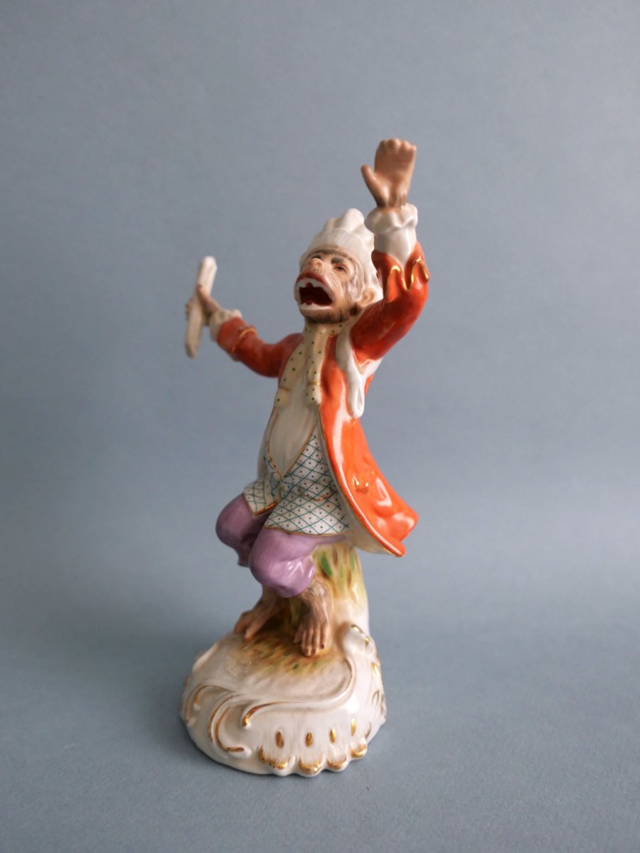 Saxony - Porcelain Musician Monkey - XXth Century-photo-2