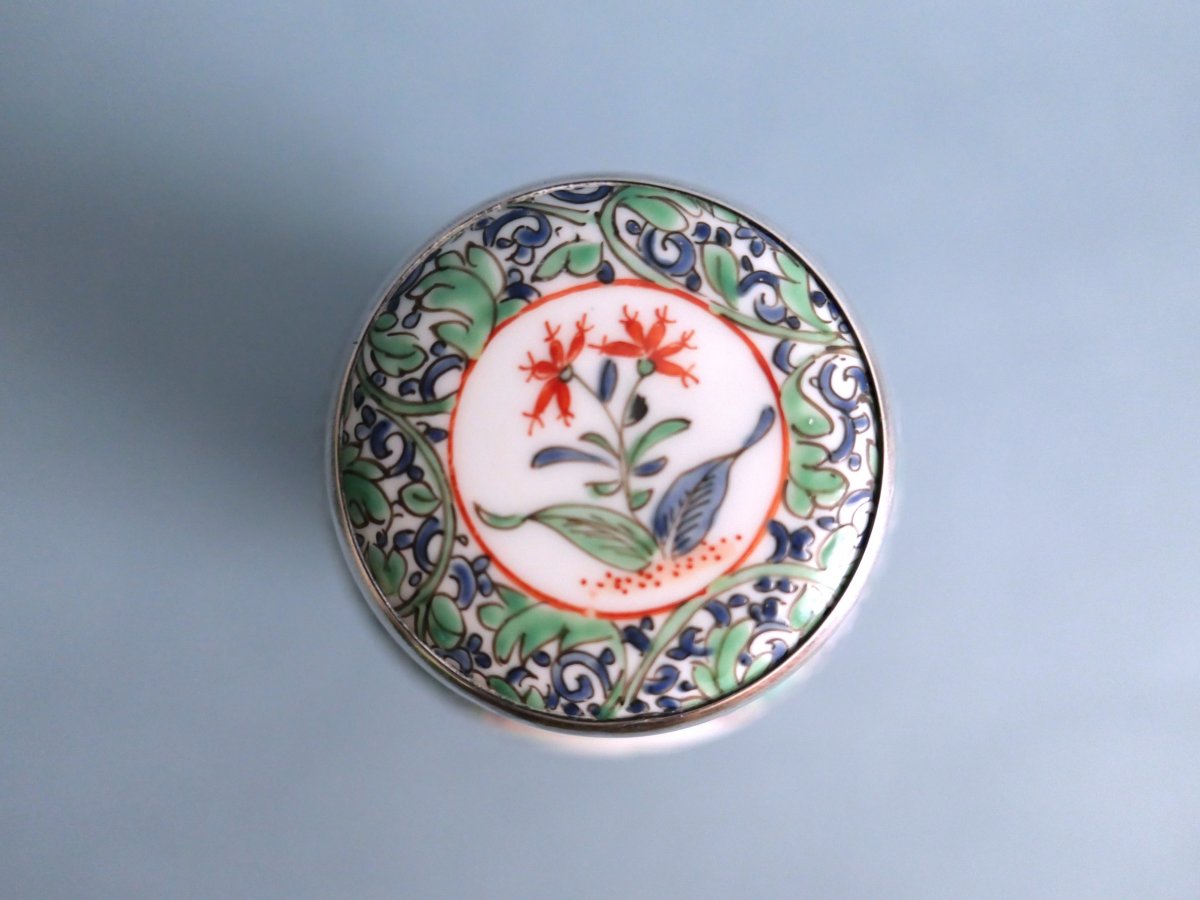 Chantilly Style - Porcelain Covered Pot With Trendy Bird Decor Silver Frame 19th Century-photo-3