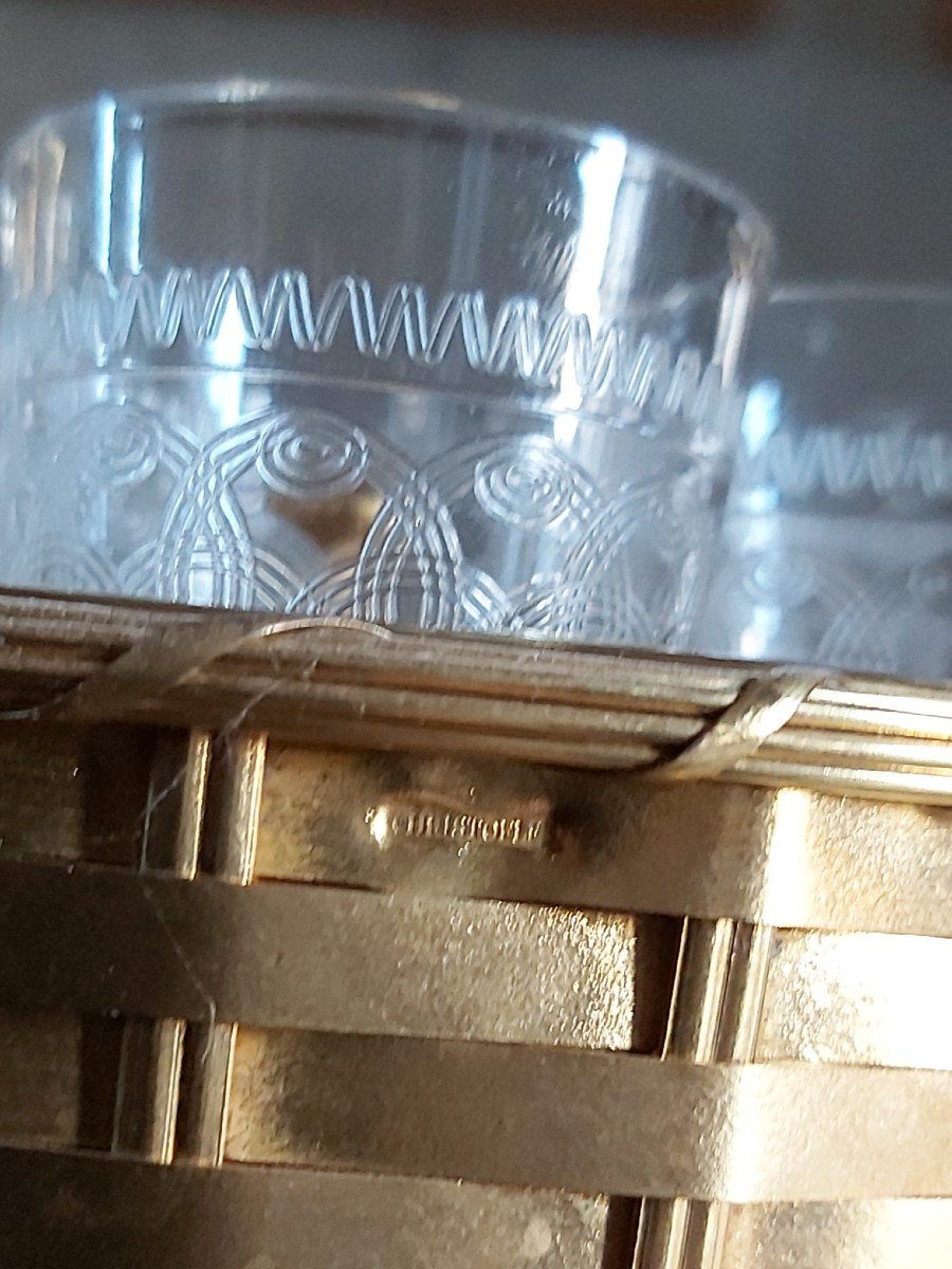 Maison Christofle, Cabaret A Liqueur En Métal Doré Et Verres. XXeme Siècle -photo-3