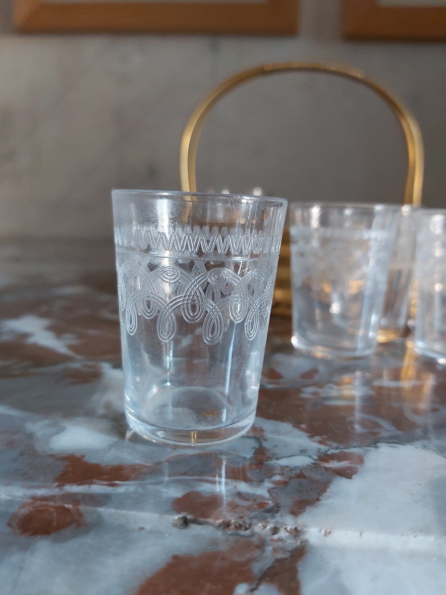 Maison Christofle, Cabaret A Liqueur En Métal Doré Et Verres. XXeme Siècle -photo-2