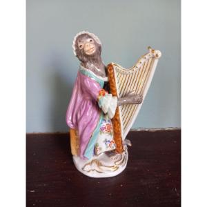 Manufacture De Meissen - Monkey Musician Harp Player