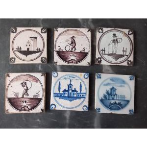 Arras And Boulogne Sur Mer - Suite Of 2 Ceramic Delft Tiles 19th Century