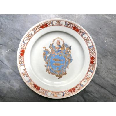Samson - Plate With Arms From The Guillot Family - In The Style Of The Compagnie Des Indes