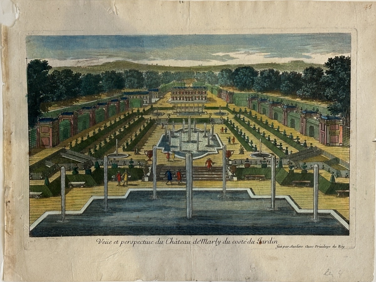Optical Drawing Depicting A Perspective View Of The Château De Marly, Garden Side, From The 18th Century 