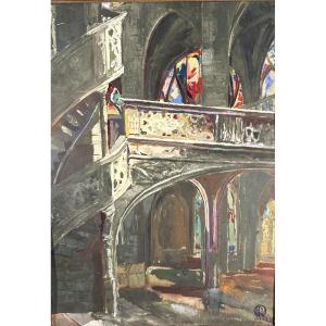 Lucien ROLLIN (1906-1993) Intérieur de l’église Saint Etienne du Mont