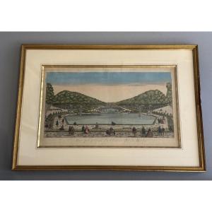 Vue d’optique figurant  le château de Marly à Marly-le-Roi. XVIII