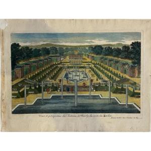 Vue d’optique figurant une vue en perspective du château de Marly, côté jardin du XVIII siècle 