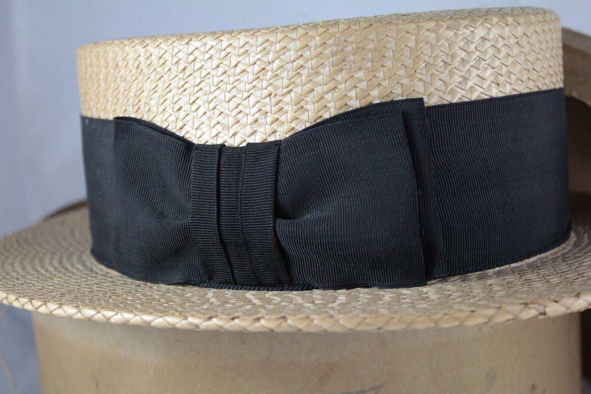 French Boater Hat In Braided Straw By Maison Aristide Boucicaut (au Bon Marché)-photo-2