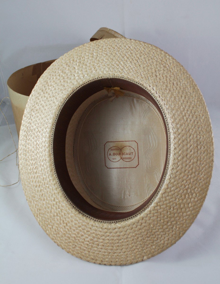 French Boater Hat In Braided Straw By Maison Aristide Boucicaut (au Bon Marché)-photo-4