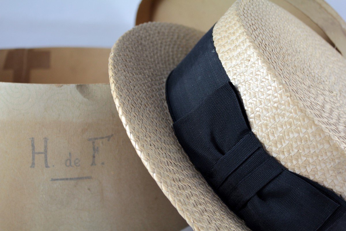 French Boater Hat In Braided Straw By Maison Aristide Boucicaut (au Bon Marché)