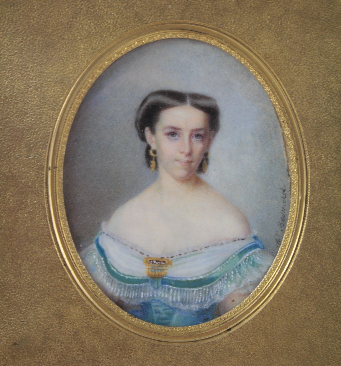 Miniature Louise Besnard (1816-1879) Dans Son Cadre En Bronze Doré Henri Picart-photo-2