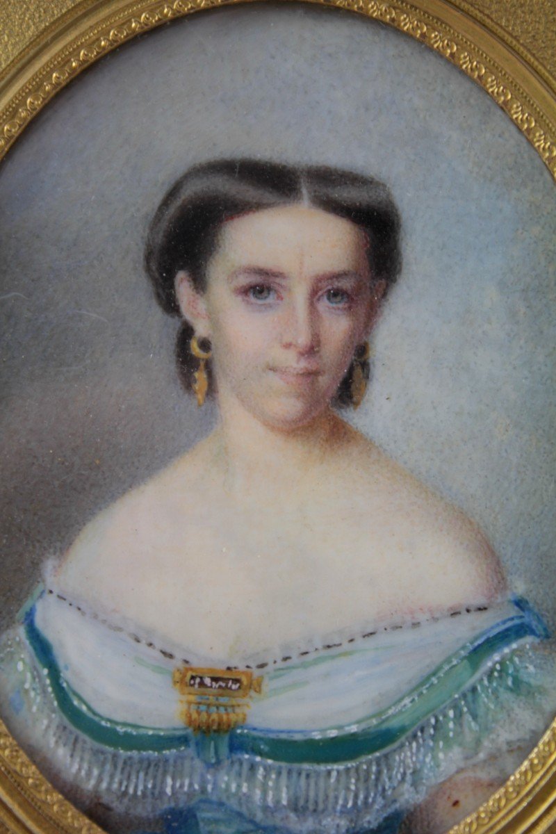 Miniature Louise Besnard (1816-1879) Dans Son Cadre En Bronze Doré Henri Picart-photo-3