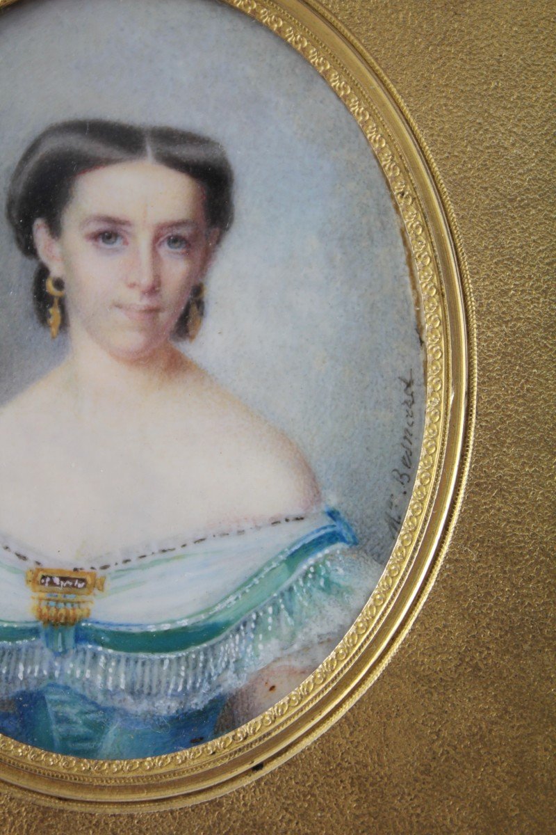 Miniature Louise Besnard (1816-1879) Dans Son Cadre En Bronze Doré Henri Picart-photo-4