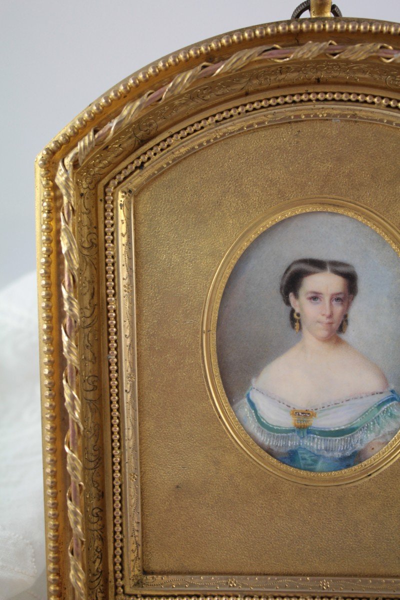 Miniature Louise Besnard (1816-1879) Dans Son Cadre En Bronze Doré Henri Picart-photo-5