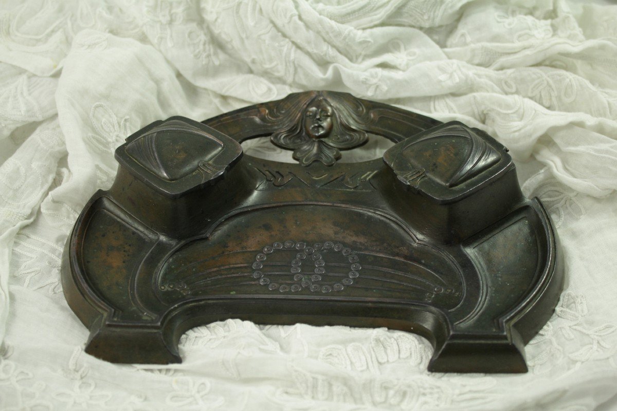 Encrier En Régule Art Nouveau Vers 1900-photo-2