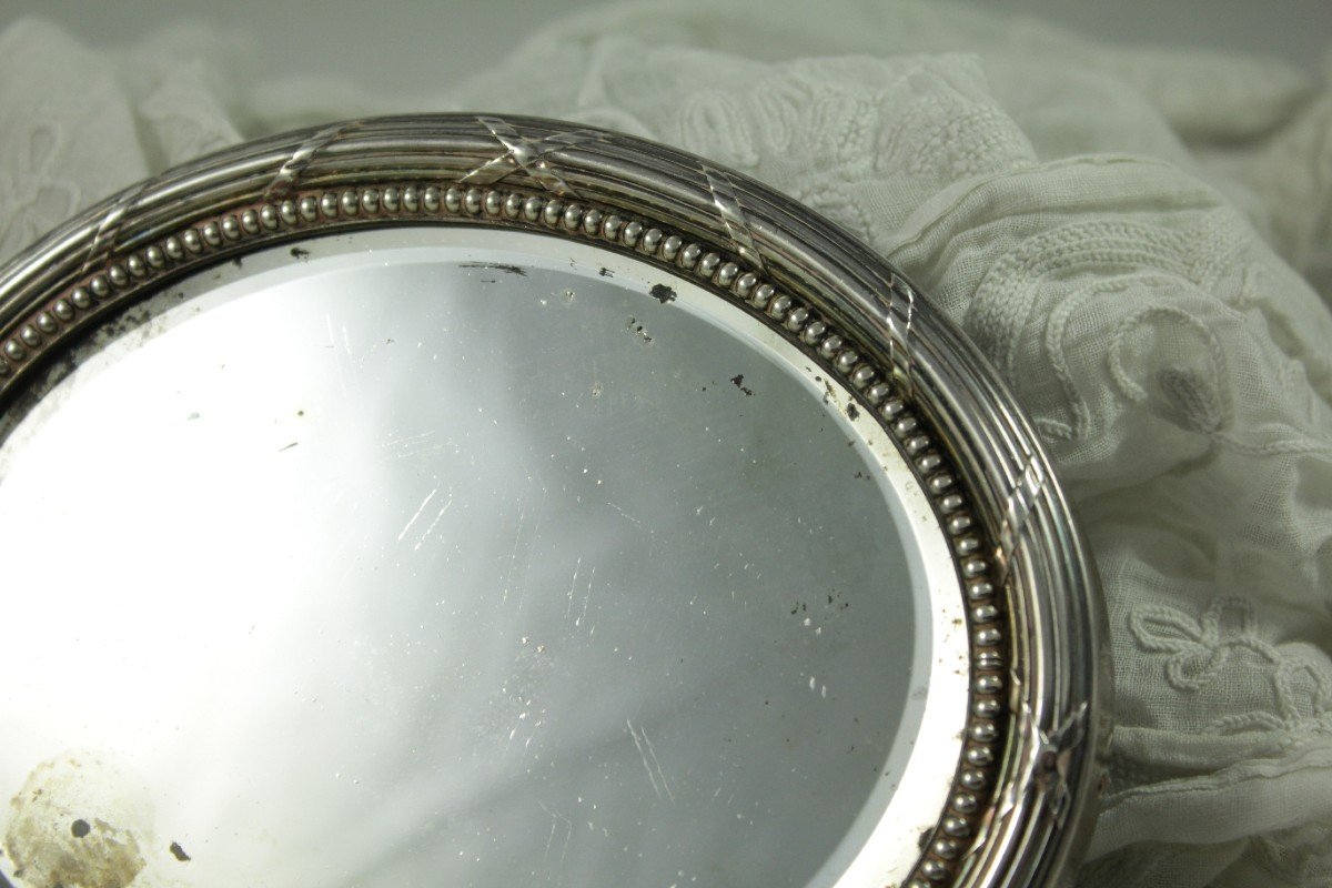 Small Bevelled Oval Mirror Silver Frame Early 20th Century-photo-3