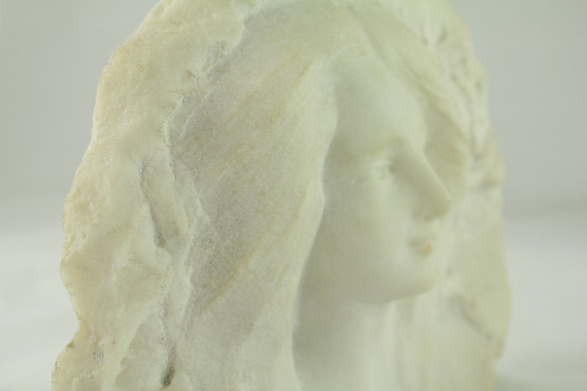 High Relief Marble Sculpture 'portrait Of A Woman' Signed A. Gotis-photo-4