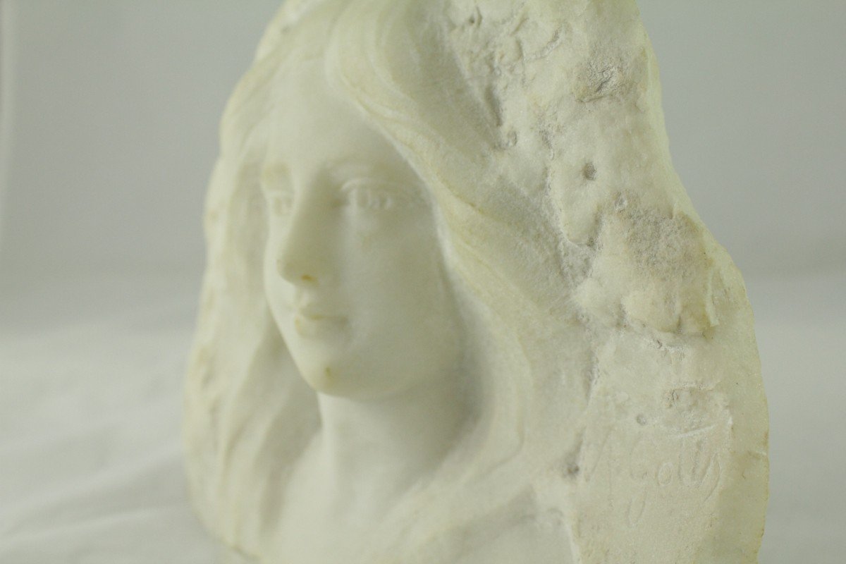 High Relief Marble Sculpture 'portrait Of A Woman' Signed A. Gotis-photo-1