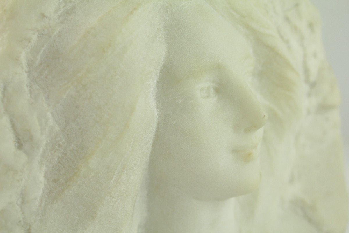 High Relief Marble Sculpture 'portrait Of A Woman' Signed A. Gotis-photo-3