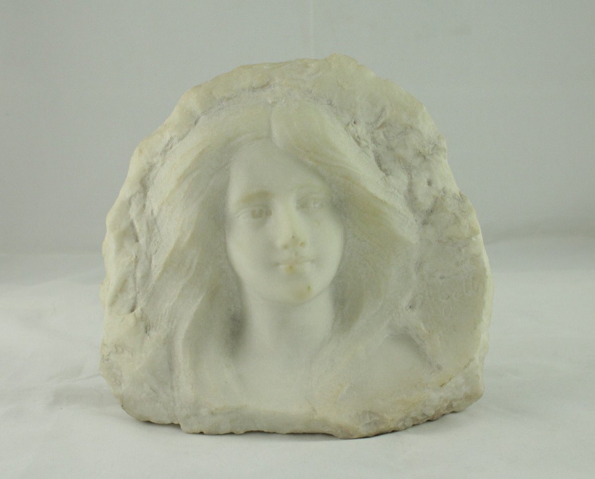 High Relief Marble Sculpture 'portrait Of A Woman' Signed A. Gotis