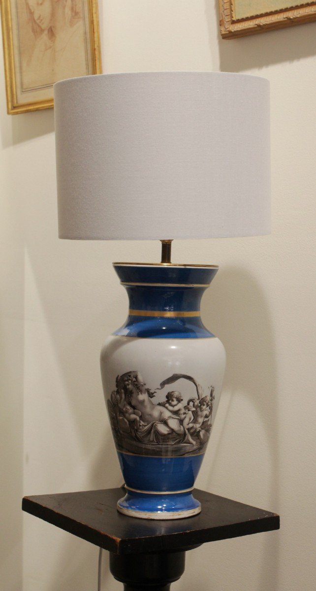 Porcelain Lamp Decor 'bacchanales' (wine Theme) Late 19th Century Period