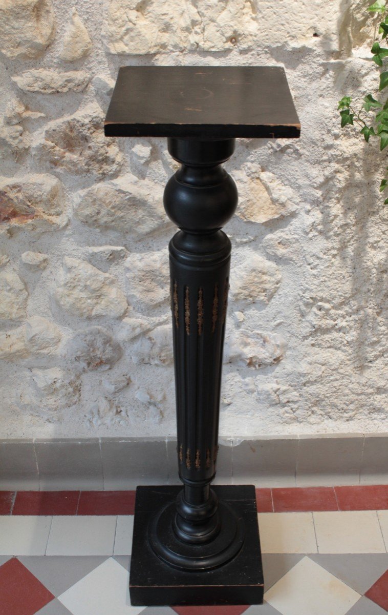Column Bolster In Blackened Wood And Brass Ornaments Napoleon III Period Late 19th Century-photo-2