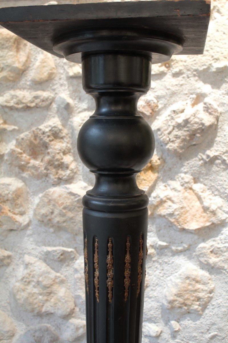 Column Bolster In Blackened Wood And Brass Ornaments Napoleon III Period Late 19th Century-photo-1