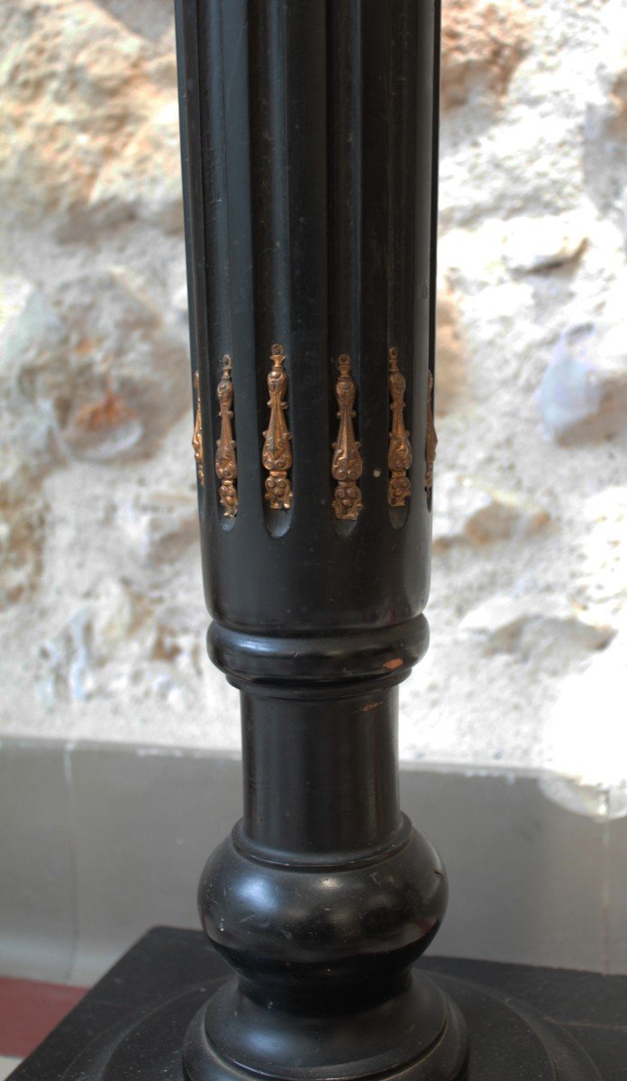 Column Bolster In Blackened Wood And Brass Ornaments Napoleon III Period Late 19th Century-photo-3