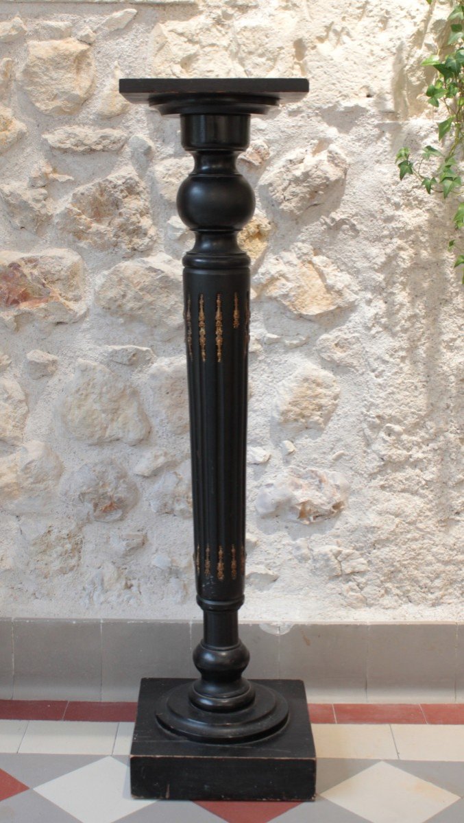 Column Bolster In Blackened Wood And Brass Ornaments Napoleon III Period Late 19th Century-photo-7