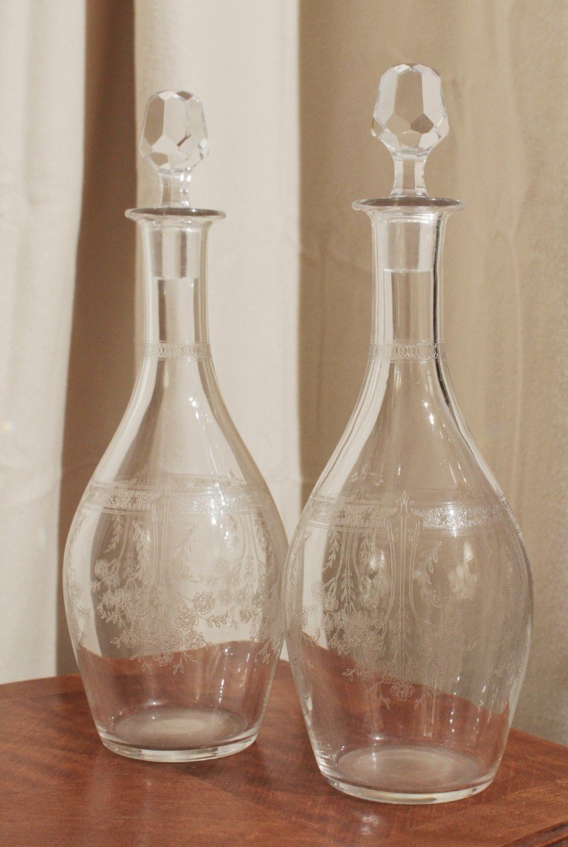 Service De Verres Et Deux Carafes En Cristal Gravé Début 20ème Siècle-photo-3