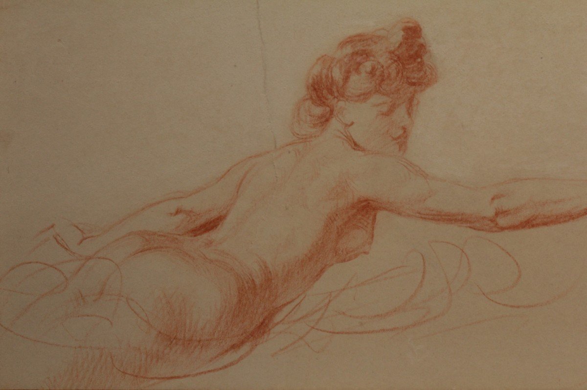 Dessin à La Sanguine 'étude De Nue' Victor René Livache (1872-1944)