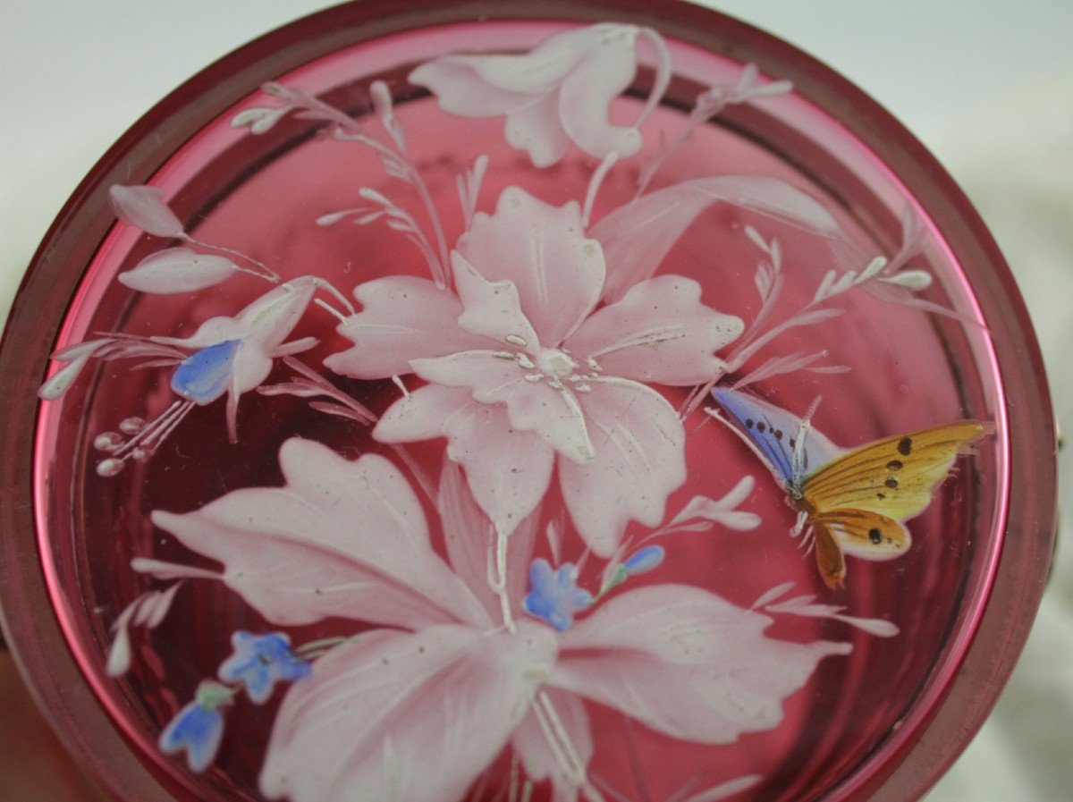 Pink Glass Box With Enameled Decor Attributed To The Moser Cristallerie Circa 1900-photo-5