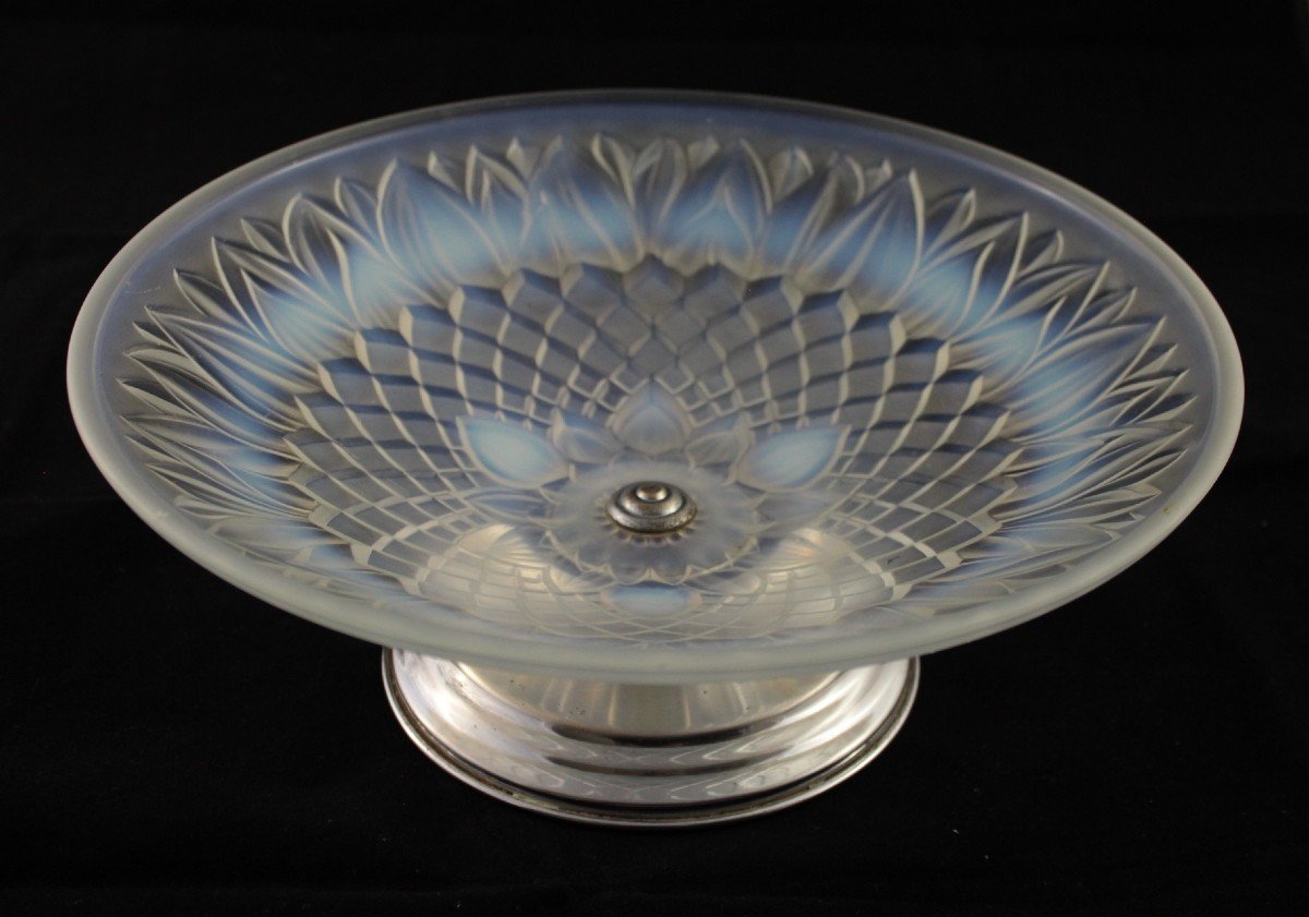 Opalescent Glass Cup On Chrome Metal Pedestal Circa 1930-photo-2