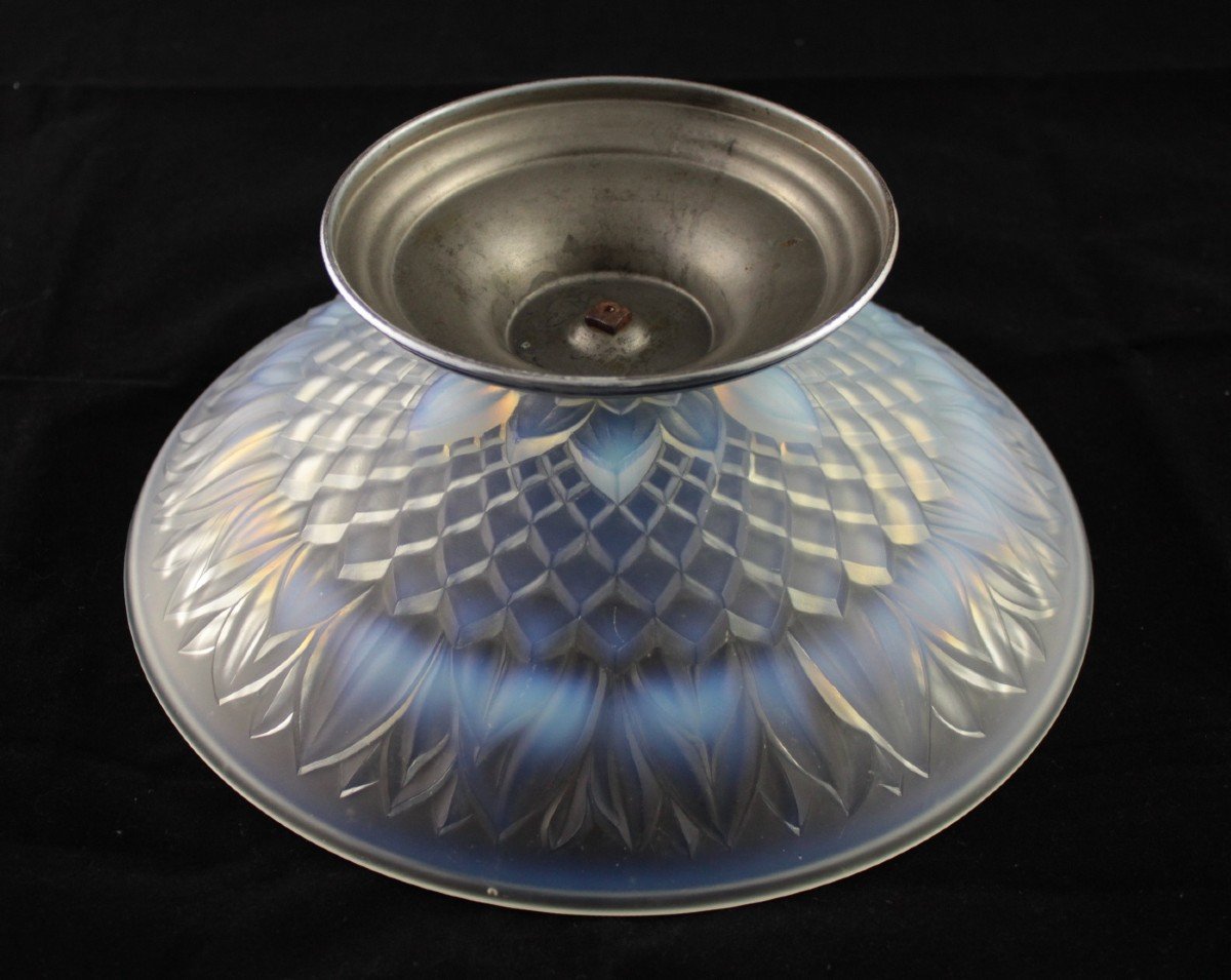 Coupe En Verre Opalescent Sur Piédouche En Métal Chromé Vers 1930-photo-4