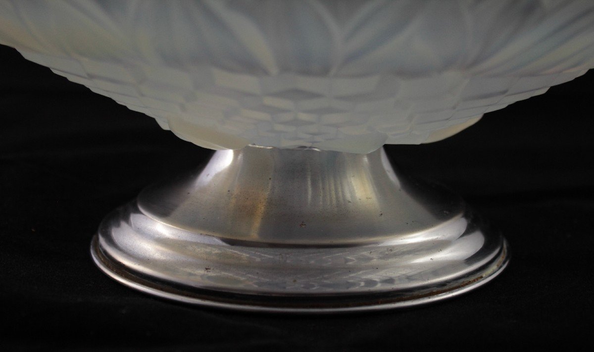 Coupe En Verre Opalescent Sur Piédouche En Métal Chromé Vers 1930-photo-6
